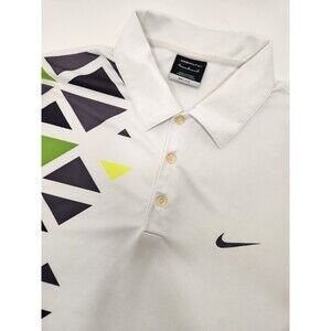 Nike Golf‎ Shirt Men's M White Short Sleeve Polo Dri-Fit Stretch Geometric Print
